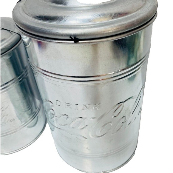 Retro Metal Coca-Cola Logo Tin Steel Canisters Kitchen Storage VTG Style 2pc Set - Picture 7 of 15